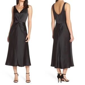 Maggy London Knot Front Satin Black  Dress Timeless Party Formal Size 10 US